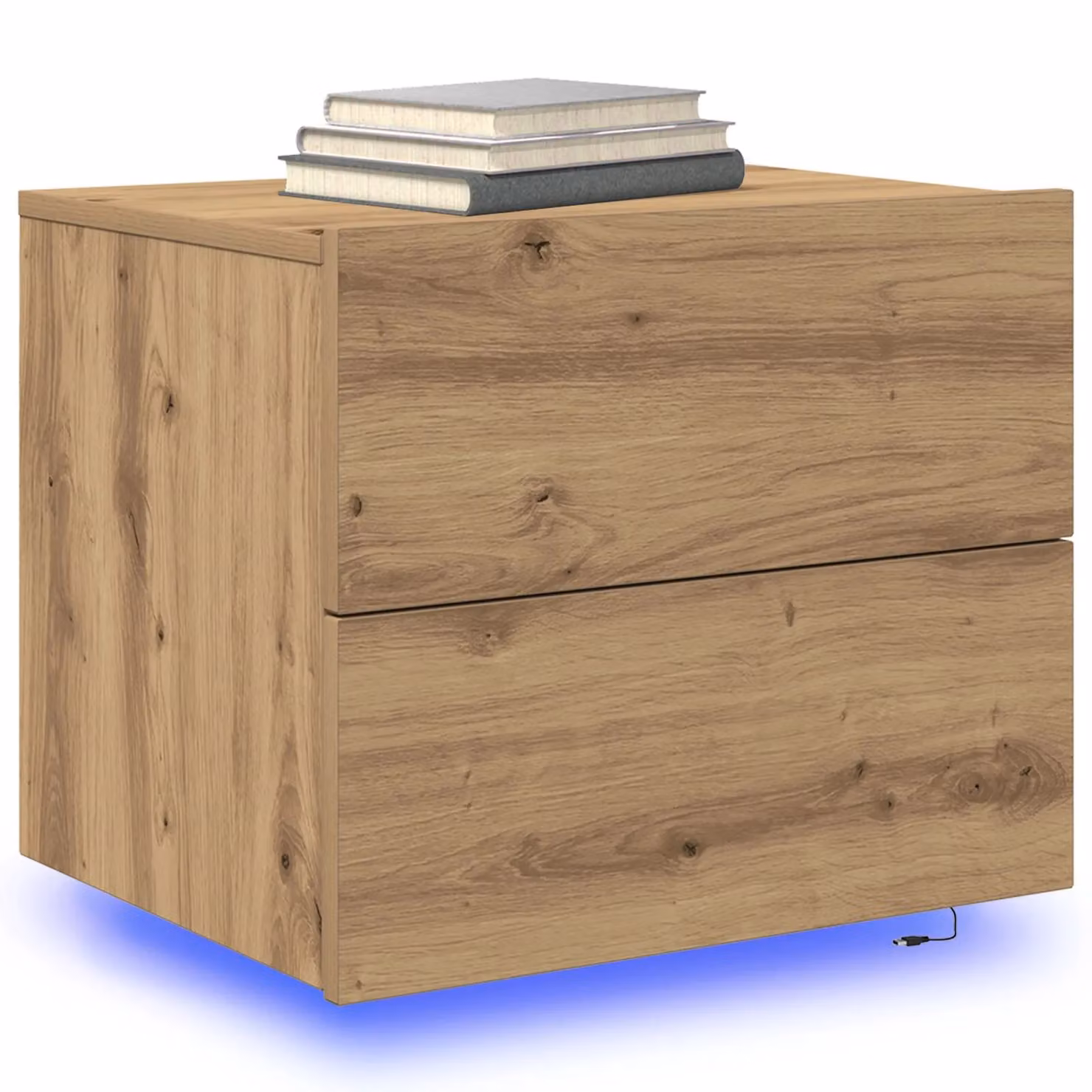 Berkfield Home Set of 2 Wall-Mounted Bedside Cabinets with Integrated LED Lights in Artisan Oak Brown – 3