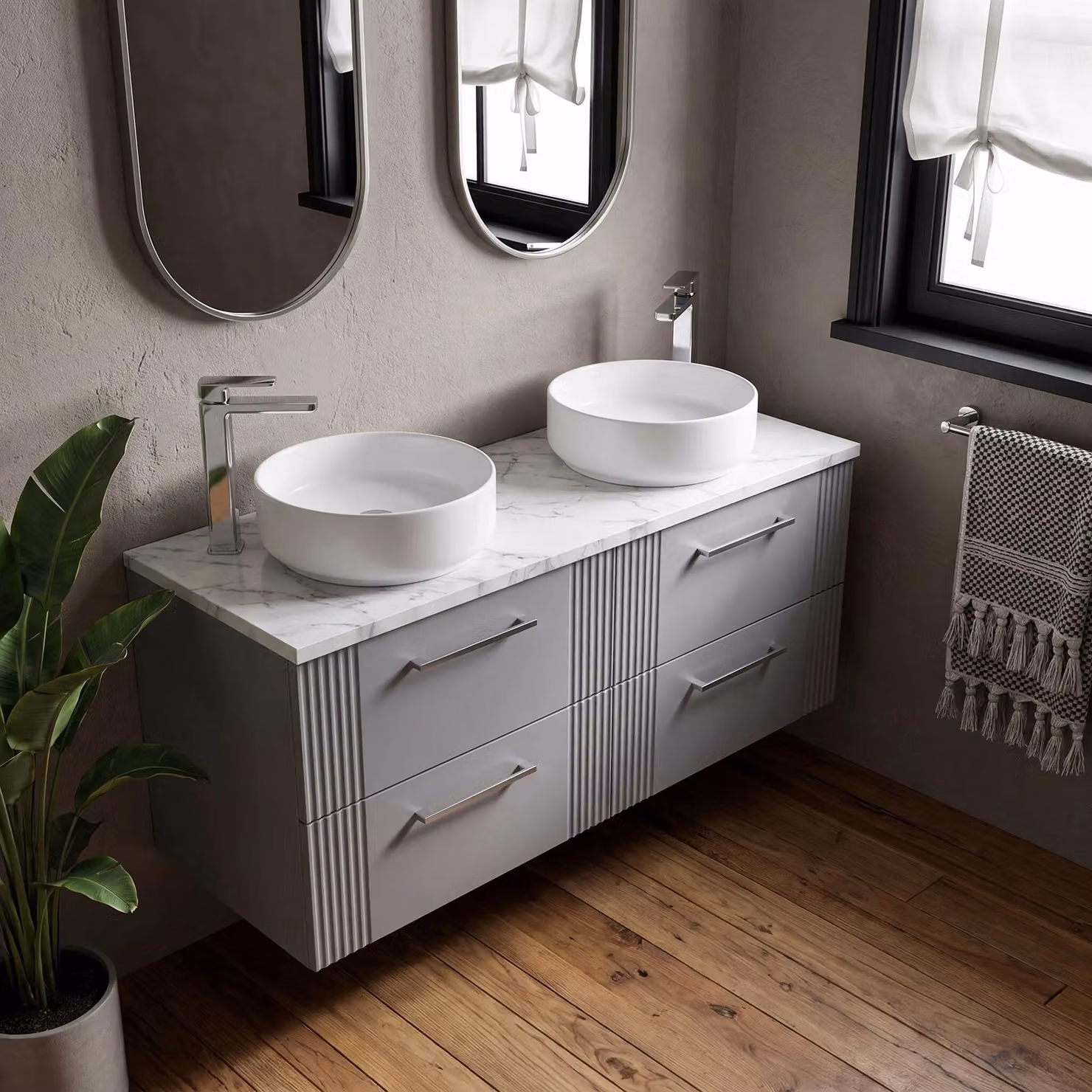 Balterley Modern Wall Hung 4 Drawer Bathroom Vanity Unit with Soft Close Doors and Laminated Worktop, Grey W/D/H: 120.0 x 45.5 x 54.5 cm – 3