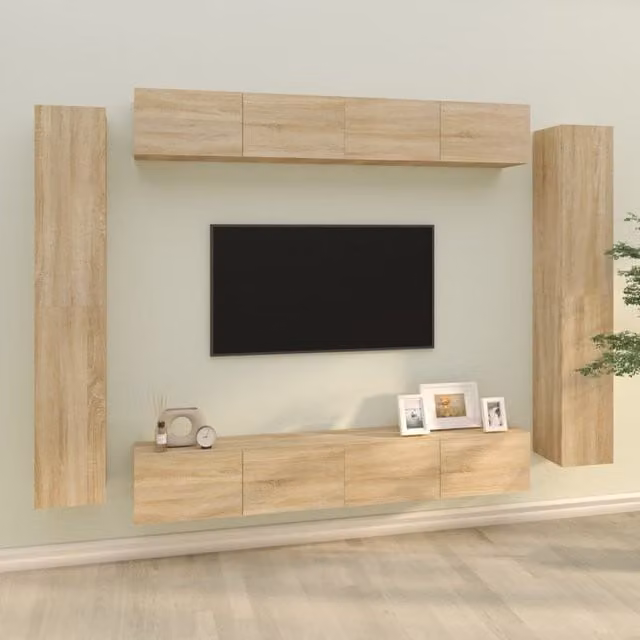 Berkfield Home 8 Piece Sonoma Oak TV Cabinet Set in Brown Engineered Wood – 1