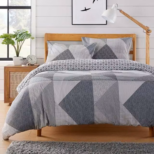 NewEdgeBlinds Grey Graphic Modern Cotton and Polyester Duvet Cover, 90 x 200 cm