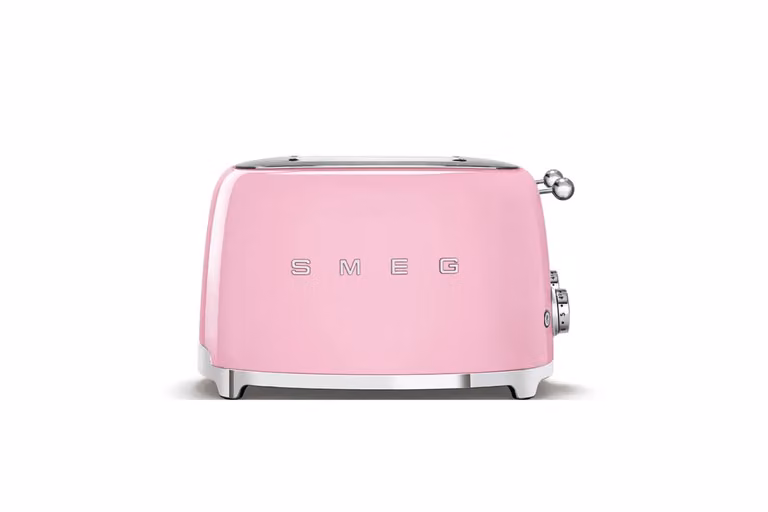 Smeg Kettle and 4-Slice Toaster Set in Stainless Steel and Pastel Pink