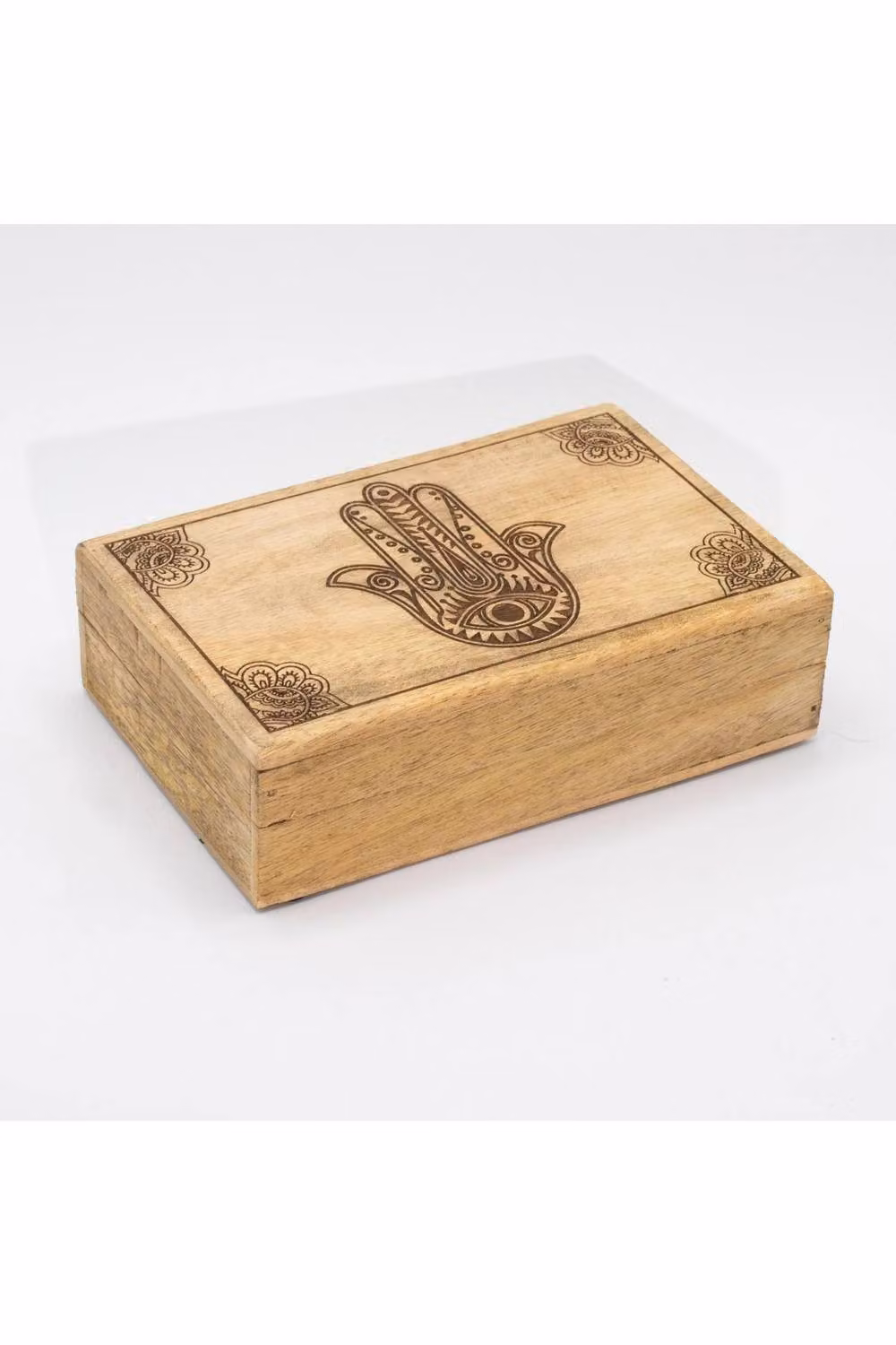 KDMD Elegant Black Hamsa Engraved Rectangle Wood Storage Box in Beige, W: 21.5 cm, D: 14 cm, H: 6.3 cm – 2