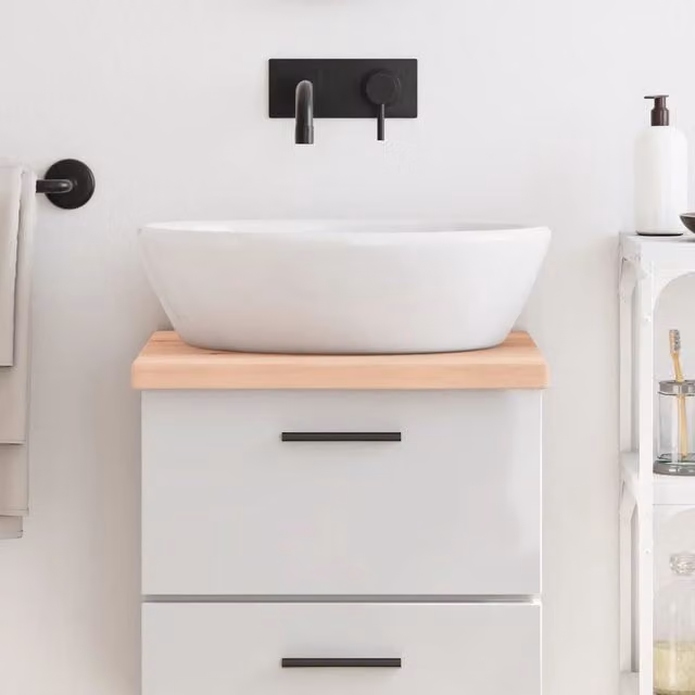 Berkfield Home Brown Untreated Solid Wood Bathroom Countertop W: 40 cm, D: 50 cm, H: 2-4 cm