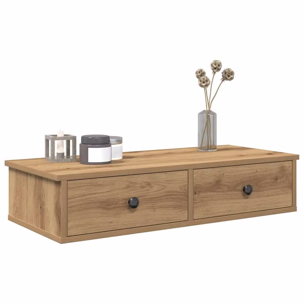 Berkfield Home Artisan Oak Wall Shelf with Drawers in Brown, W/D/H: 80 x 31 x 17 cm – 2