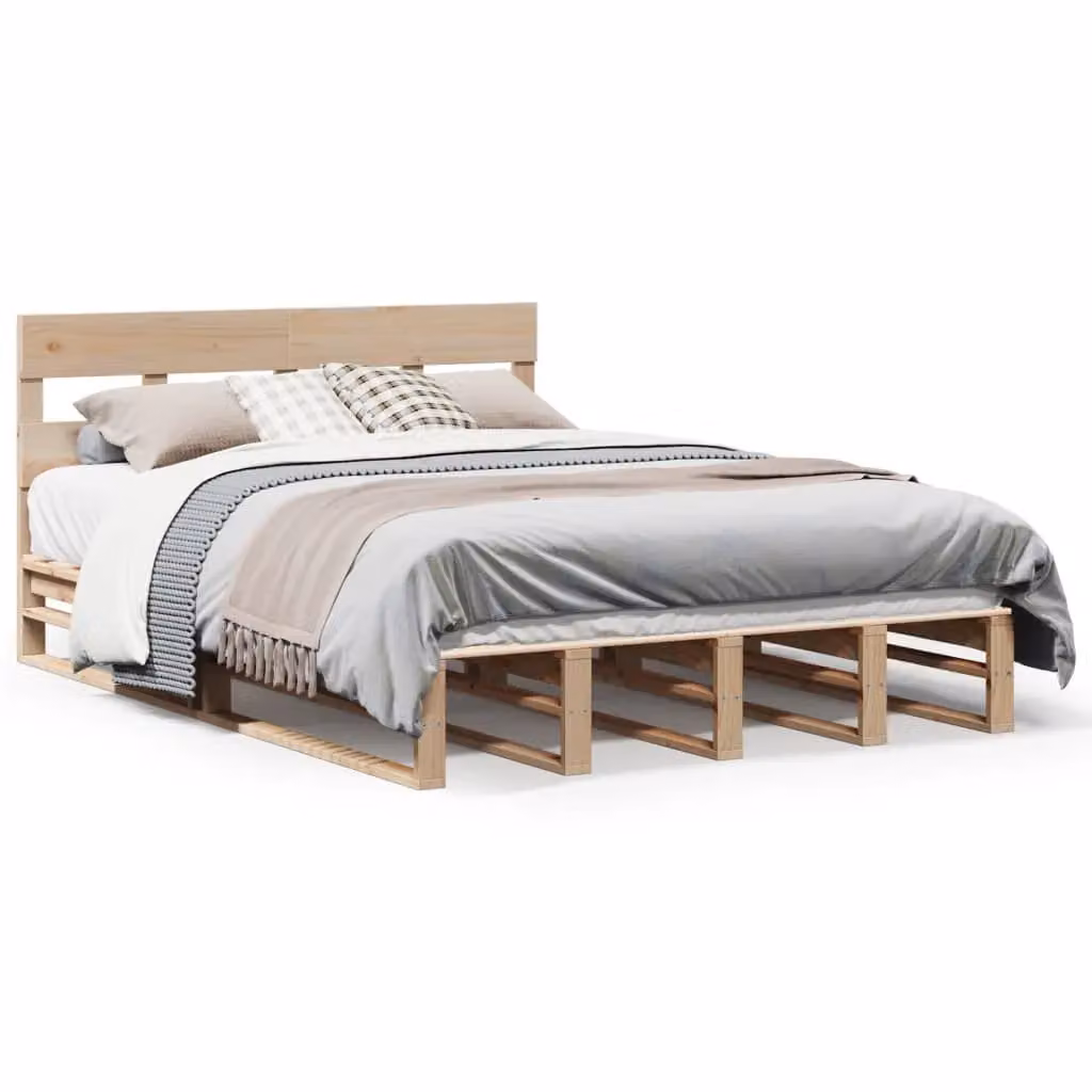 Berkfield Home Rustic Solid Wood Pine Bed Frame in Brown, W/D/H: 140 x 200 cm – 2