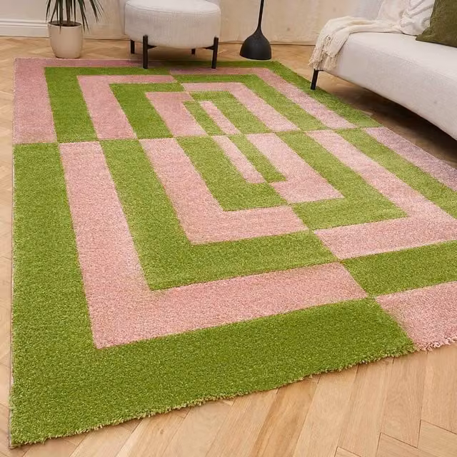 THE RUGS Joli Geometric Soft and Dense Pile Rug in Green and Multicolour, W: 80 cm, L: 150 cm – 1