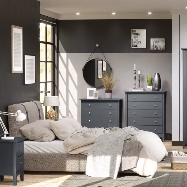 Core Products Ltd Como 2 Drawer Bedside Cabinet in Midnight Blue Grey