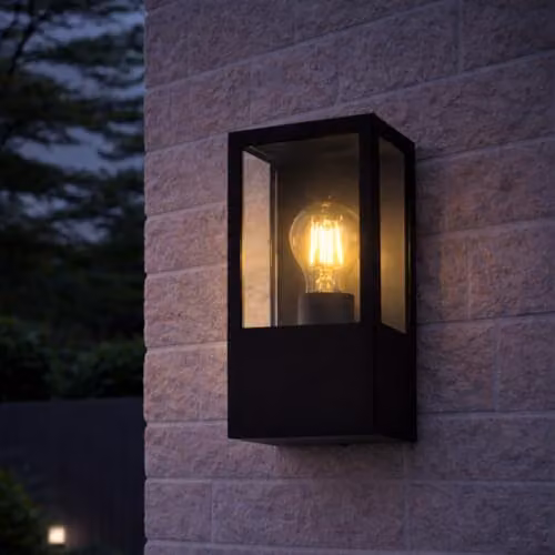 CGC Lighting Dave Black E27 Modern Outdoor Wall Lantern with Transparent Glass Diffuser, IP54 Weatherproof, Black Stainless Steel and Aluminium – 6