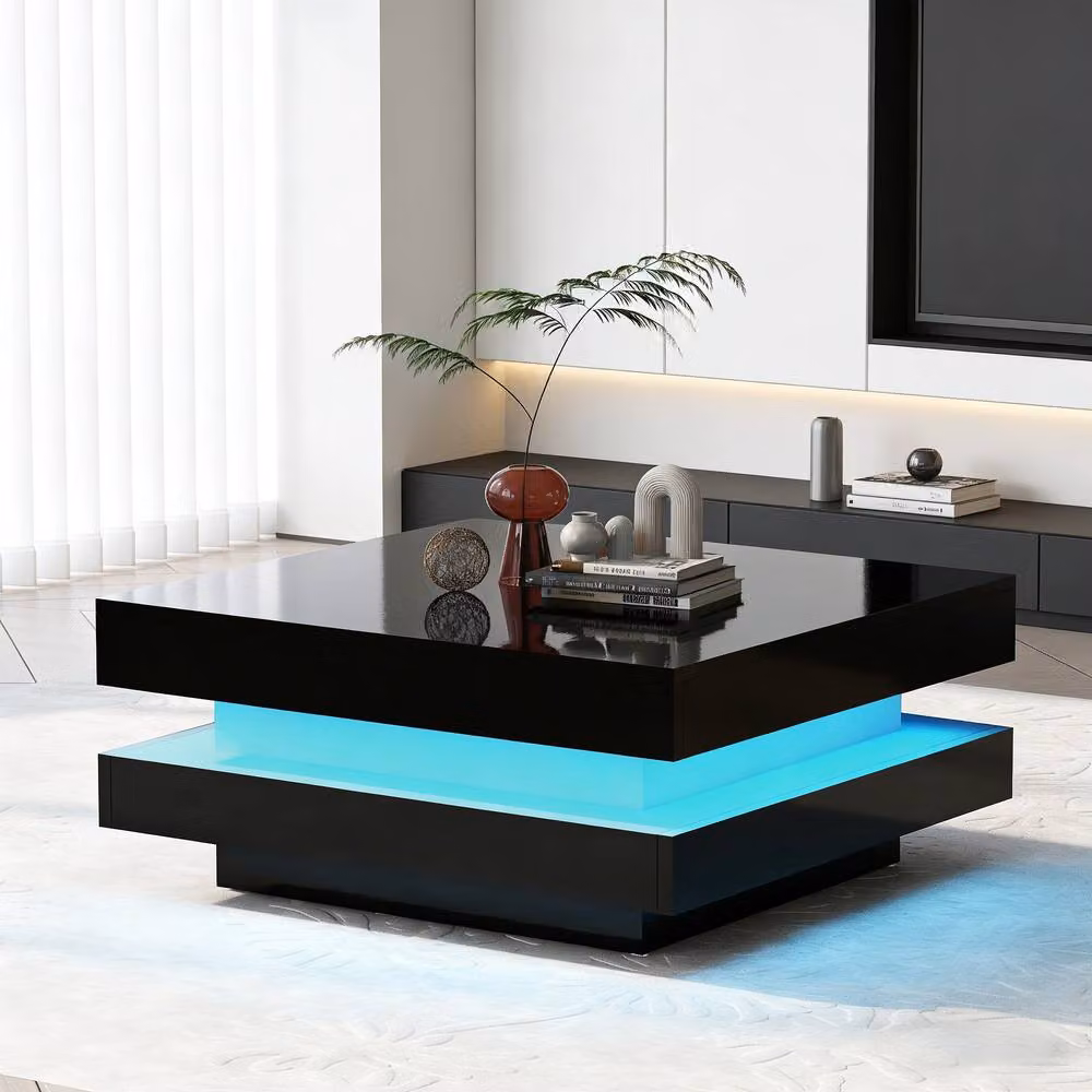 BTM Square LED Coffee Table with 360 Degree Rotating Top in Black, W/D/H: 70 x 70 x 36 cm – 3