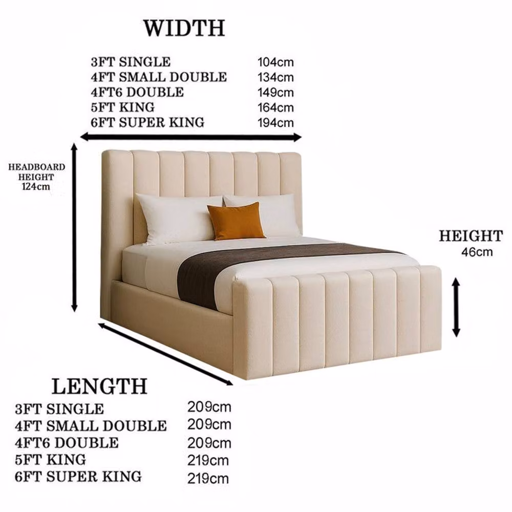 Desire Deco Selena Premium Upholstered Bed Frame in Beige, W/D/H: 120 x 200 cm – 2
