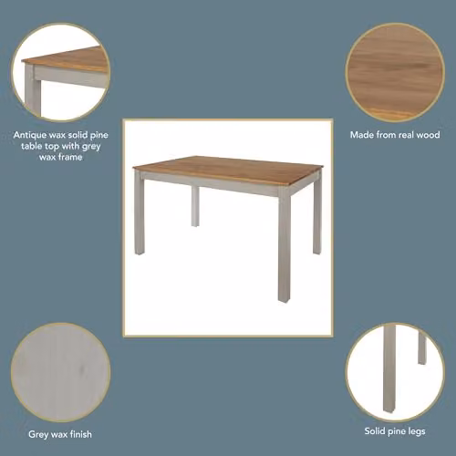 Core Products Linea Rectangular Solid Pine Dining Table in Grey Waxed Finish, Width: 120 cm – 3