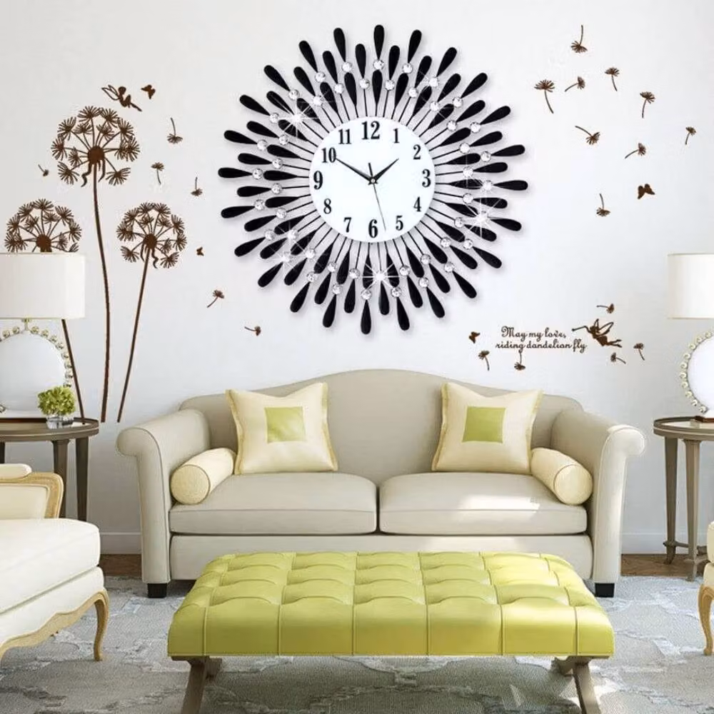 Kelvenix Diamond Sunflower Silent Quartz Wall Clock in Black, Diameter: 60 cm – 4
