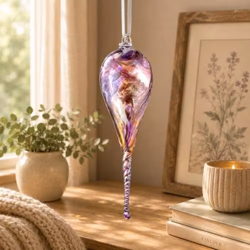 Sienna Glass Pink Friendship Droplet Fairy Handcrafted Mouth-Blown Glass Hanging Ornament, Height: 16 cm – 2