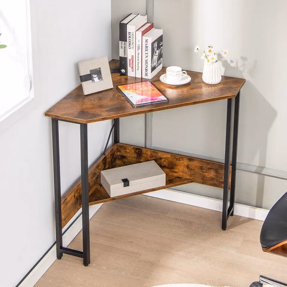 Costway Modern Brown Corner Computer and Laptop Desk with Power Outlet – 3