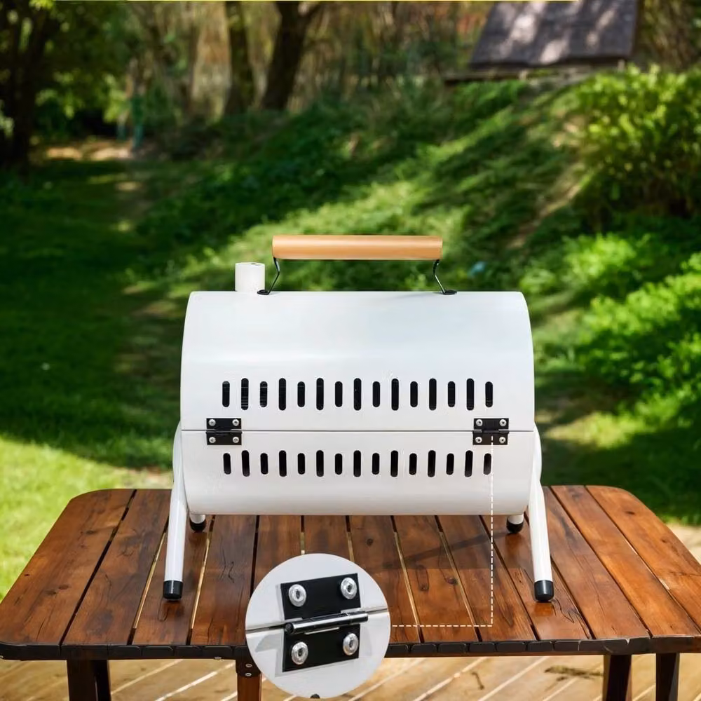 VOGREX Cream Foldable Double Sided Barrel Charcoal Tabletop BBQ Grill – 2