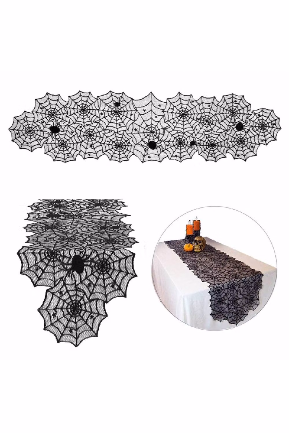 KDMD Black Lace Spider Web Polyester Table Runner – 2