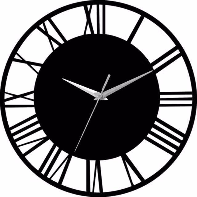 Livingandhome Classic Round Quartz Wall Clock with Roman Numeral Dial in Black and Silver