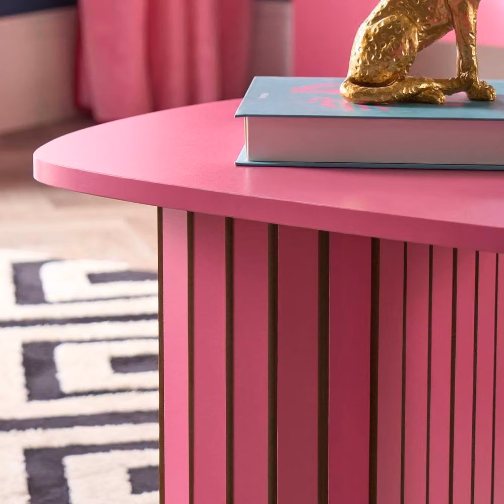 OHS Madison Ribbed Oval Coffee Table and Side Table in Bright Pink – 2