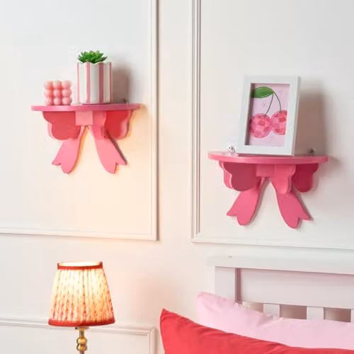 OHS Bow Floating Shelves, 2 Pack Wall Mounted Decorative Storage Organiser in Pink – 2