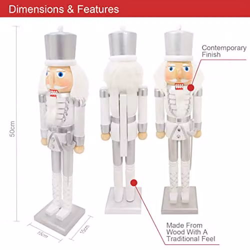 The Christmas Workshop 71049 Wooden Nutcracker Soldier on Stand in White and Silver, Height: 50 cm – 2