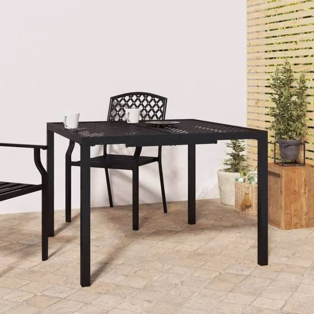 Berkfield Home Modern Geometric Garden Table in Anthracite Black Metal, W/D/H: 100 x 100 x 72 cm – 1
