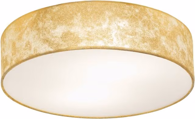 Loops Gold and Brass Circular Flush Ceiling Light with Fabric Shade and E27 Bulb Holder