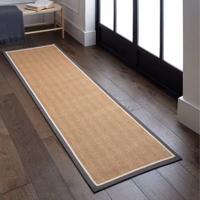 Asiatic Carpets Bordo Herringbone Jute and Cotton Area Rug, Beige/Multicolour, W: 68 cm, L: 240 cm