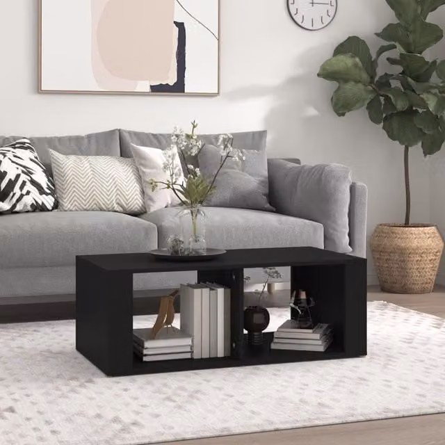 Berkfield Home Modern Black Coffee Table in Engineered Wood W/D/H: 100 x 50 x 36 cm – 1