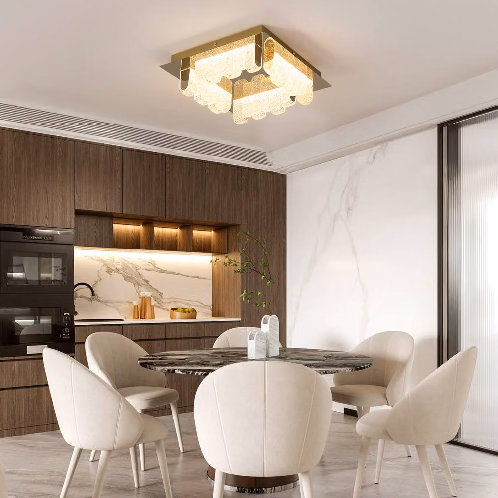 NIVOR 4-Light LED Flush Mount Ceiling Fixture with Gold and Transparent Acrylic Shade, Diameter: 32 cm – 5