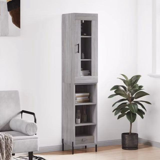 Berkfield Home Grey Sonoma Modern Highboard with Glass Doors, W/D/H: 34.5 x 34.0 x 180.0 cm