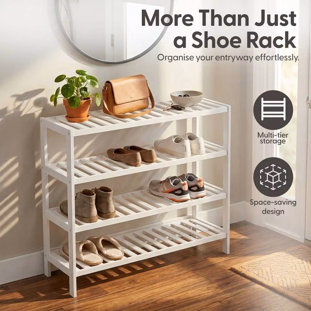 Keplin 4-Tier Bamboo Shoe Rack, White Wooden Shoe Organiser, W/D/H: 70 x 24.5 x 67 cm – 2