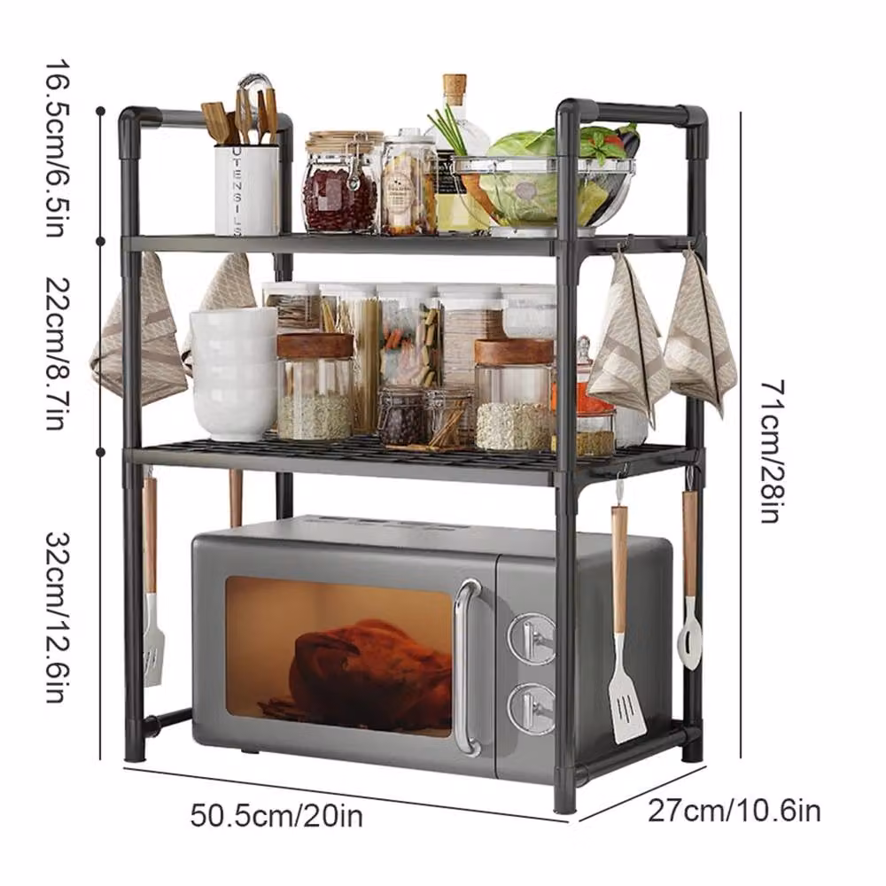 VOGREX 3 Tier Black Metal Corner Kitchen Shelf and Microwave Stand – 2