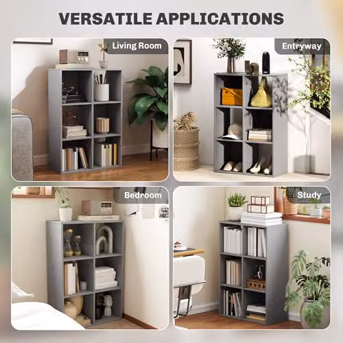 HOMCOM Modern 6-Cube Freestanding Bookshelf in Light Grey, W/D/H: 91.5 x 29.5 x 61.5 cm – 5