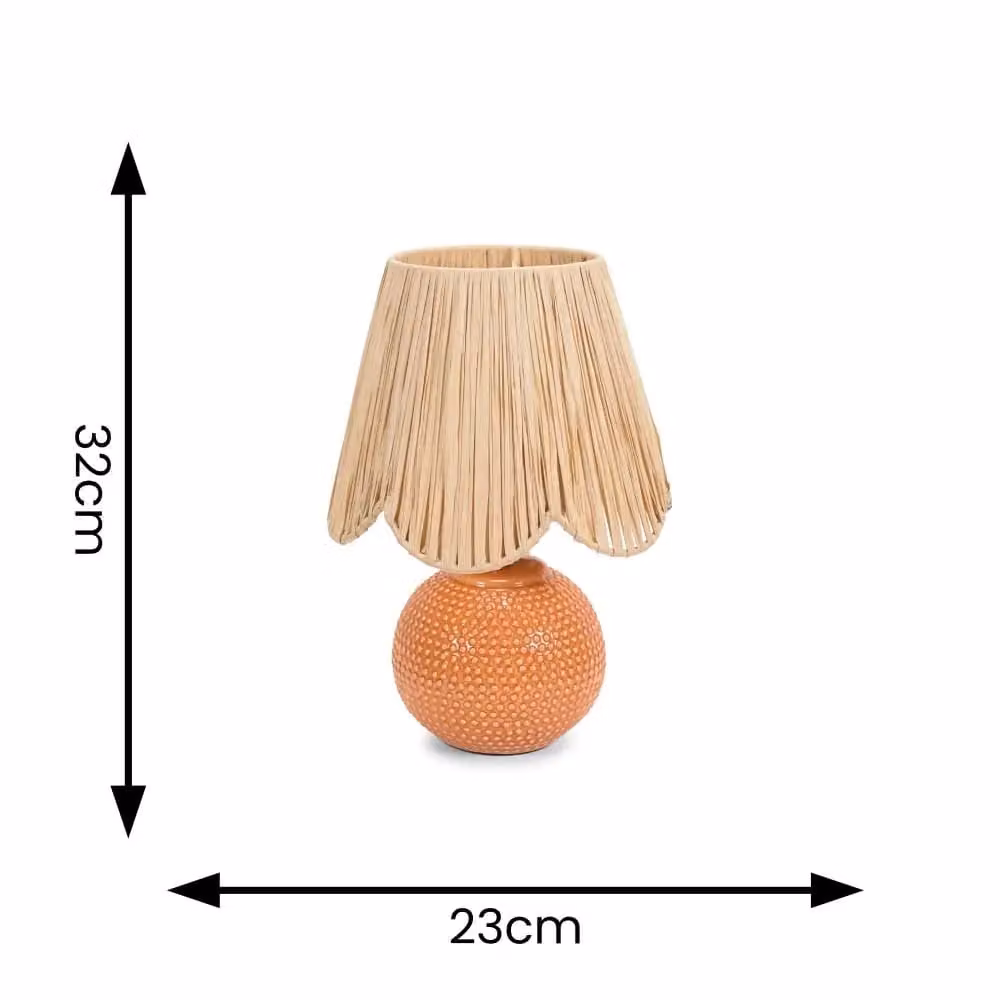 ValueLights Sebby Ceramic Sphere Table Lamp in Orange and Peach with Rattan Lampshade and LED Bulb – 3