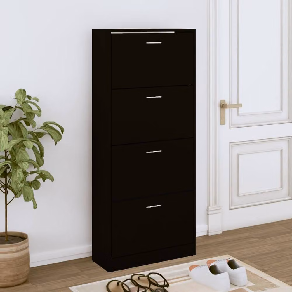 Berkfield Home Modern Black Shoe Cabinet with Tilting Compartments, W/D/H: 63 x 24 x 147 cm – 2