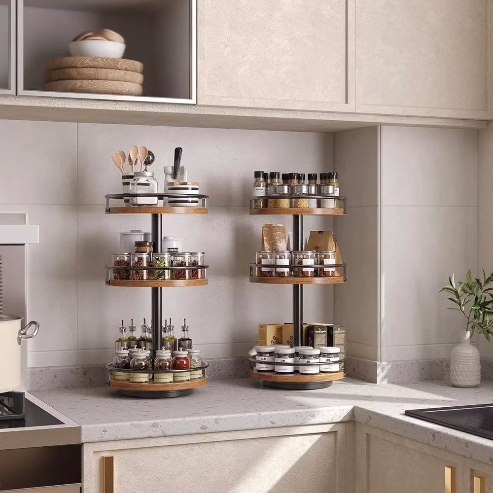 Kelvenix 3 Tier Rotating Metal Spice Rack Organiser in Black – 5