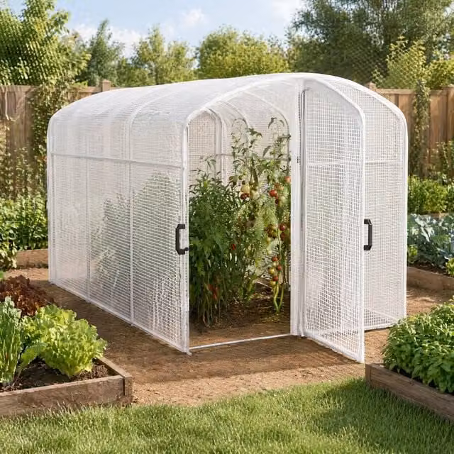 STILVORA White Polytunnel Greenhouse with Hinged Door, W: 300 cm, D: 200 cm, H: 195 cm