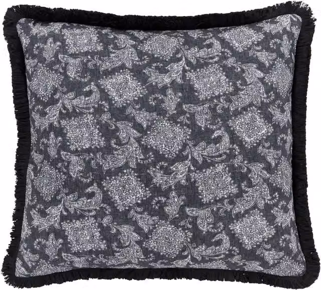 Bedeck of Belfast Florence Square Cotton Cushion, White and Grey, W/D/H: 50 x 50 x 50 cm
