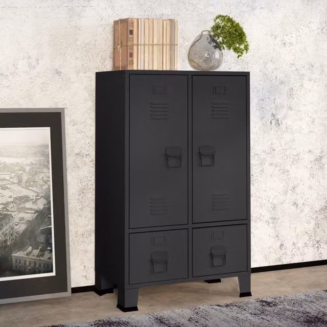 Berkfield Home Industrial Steel Wardrobe in Anthracite and Black, W/D/H: 67 x 35 x 107 cm