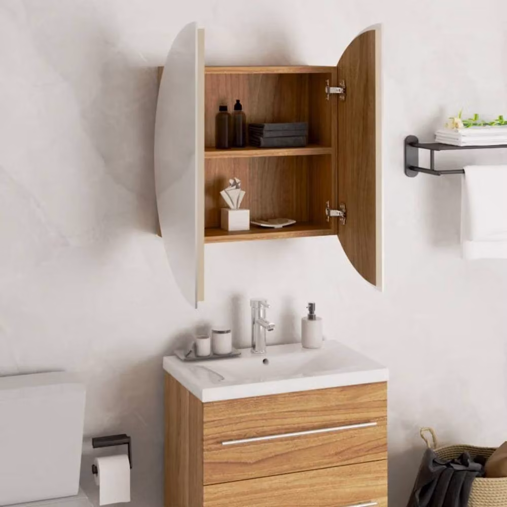 Berkfield Home Modern Wall-Mounted Bathroom Cabinet in Brown Oak with LED Round Mirror, W/D/H: 47 x 17.5 x 47 cm – 3