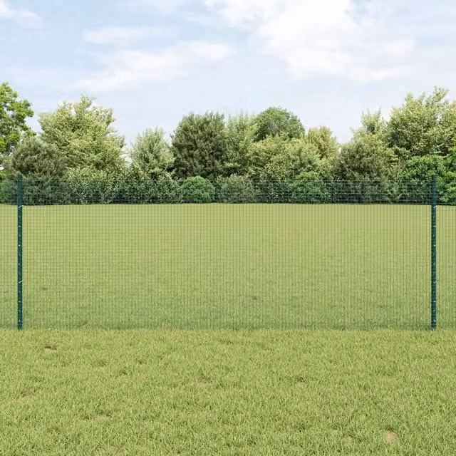 Berkfield Home Green Steel Welded Wire Fence with 5 U-Profile Posts, W: 10 m, H: 0.8 m – 1