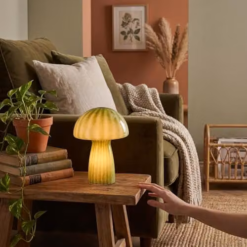 Happy Homewares Retro Green Glass Mushroom Table Lamp, H 23 cm x W 18 cm x D 18 cm – 2