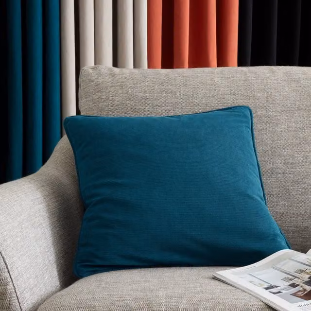 Catherine Lansfield Wilson Square Velvet Filled Cushion, Petrol Green, 45 x 45 cm