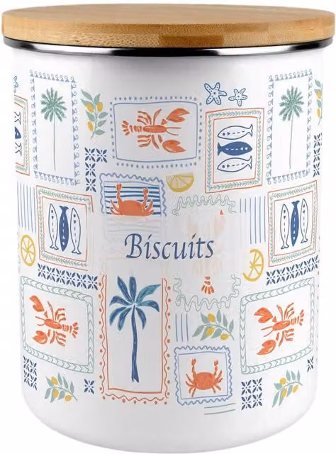 Purely Home Mediterranean Summer Extra Large Metal Biscuit Tin in Multicoloured and White