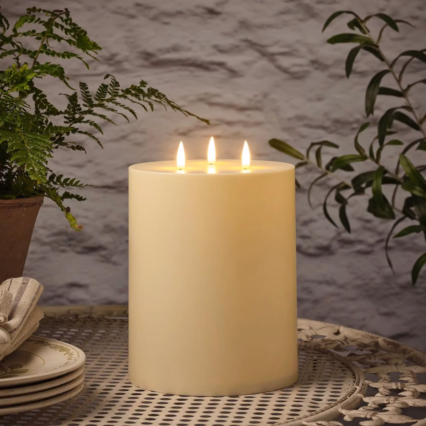 TruGlow® Solar 3 Wick LED Candle with Remote Control, White, Height: 20 cm