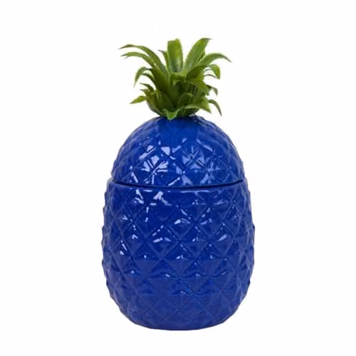 Simpa Blue and Gold Pineapple Ceramic Ice Bucket with Lid