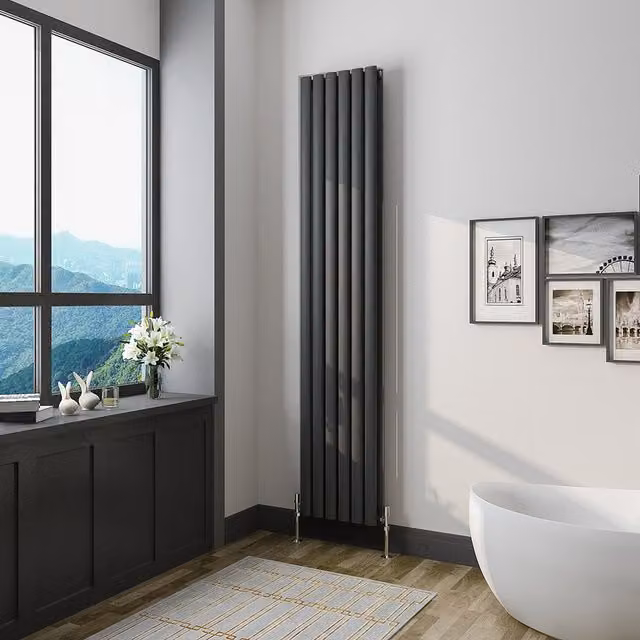 AicaBathroom Vertical Oval Column Radiator in Black, H 180 cm x W 35.4 cm