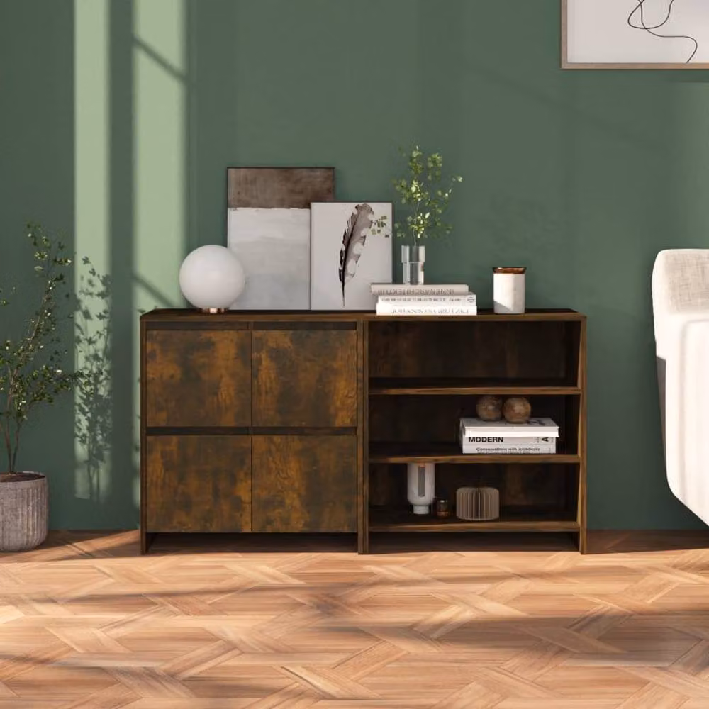 Berkfield Home Decorative 2 Piece Smoked Oak Sideboard in Brown, W/D/H: 150 x 41 x 75 cm – 1