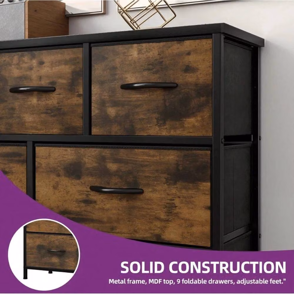 VOGREX Brown 9 Drawer Fabric Storage Chest with Steel Frame – 3