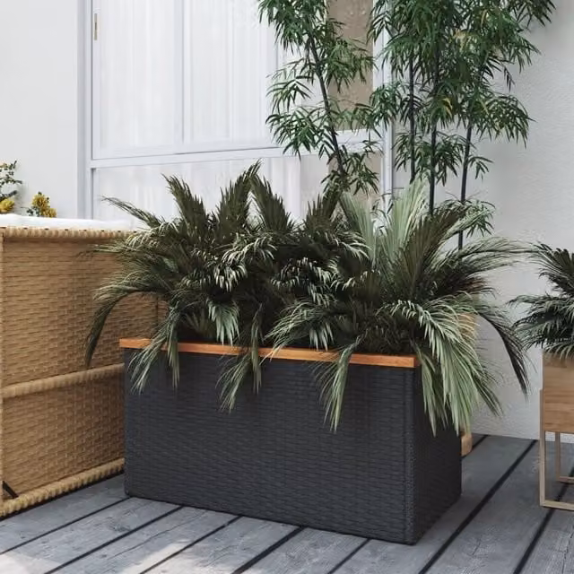 Berkfield Home Black Poly Rattan Planter W: 80 cm, D: 40 cm, H: 40 cm
